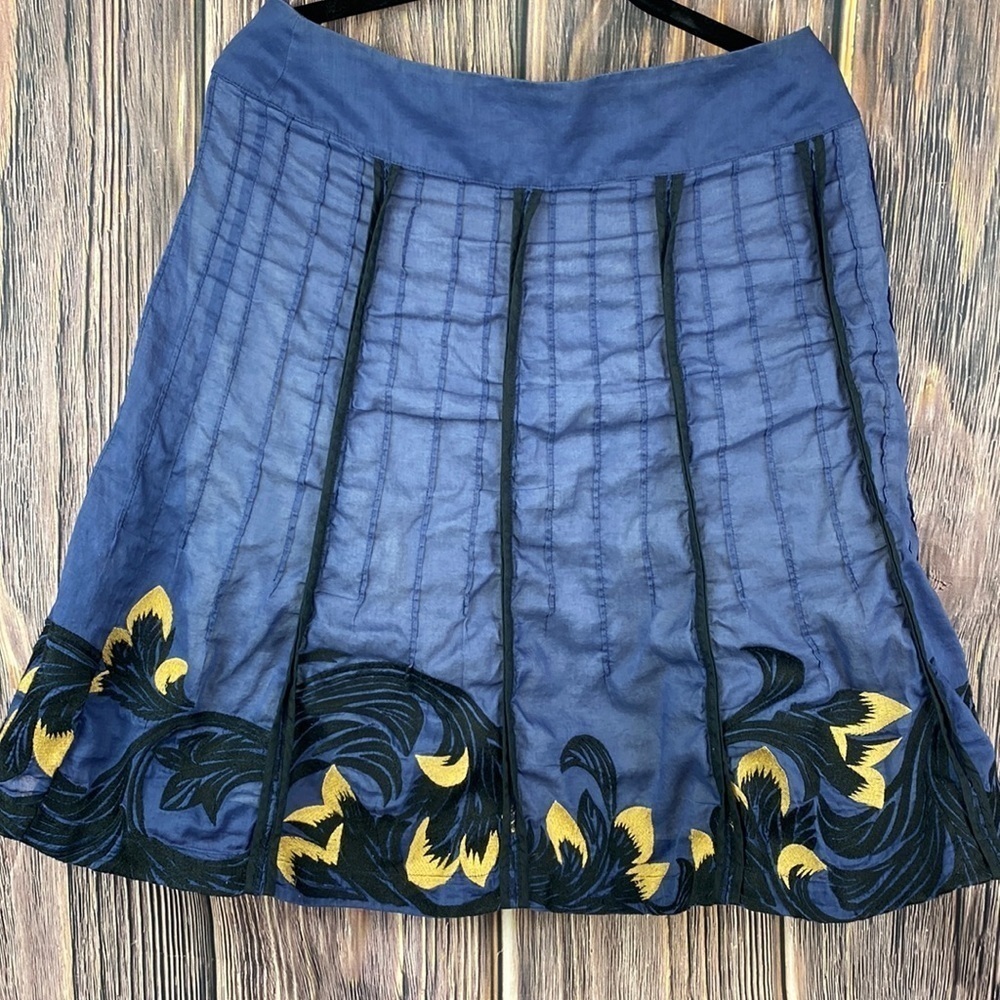Anthropology Brand Floreat - 100% Cotton Blue Embroidered Floral Skirt - Size 6